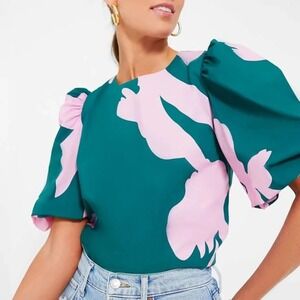 Hyacinth House Pink Green Penelope Puff Sleeve Top Tuckernuck Floral Small‎